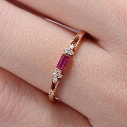 Minimalist Baguette Ruby with Side Round Moissanite Wedding Band