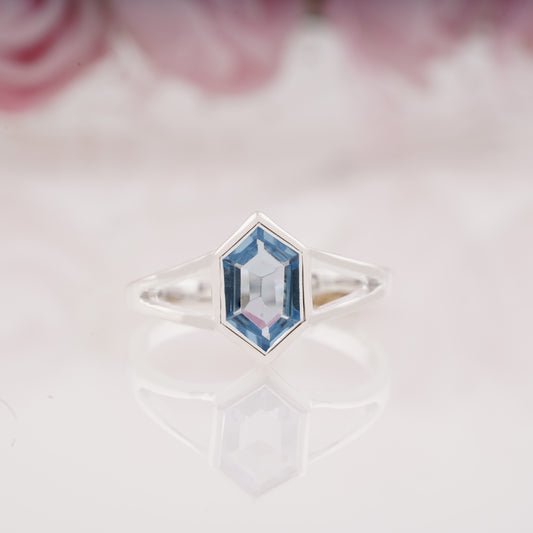 Unique Hexagon Cut Aquamarine Engagement Ring